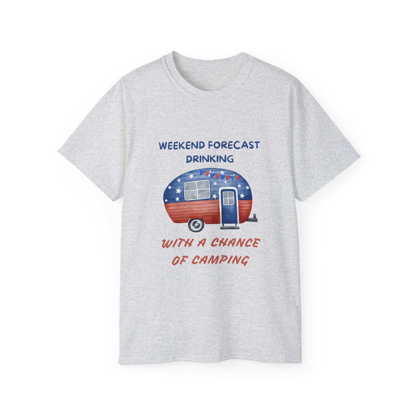 Weekend Forecast Drinking Camping Tee, Funny Camping T-Shirt, Gift for Campers, Outdoor Adventure Shirt, Unisex Cotton Tee