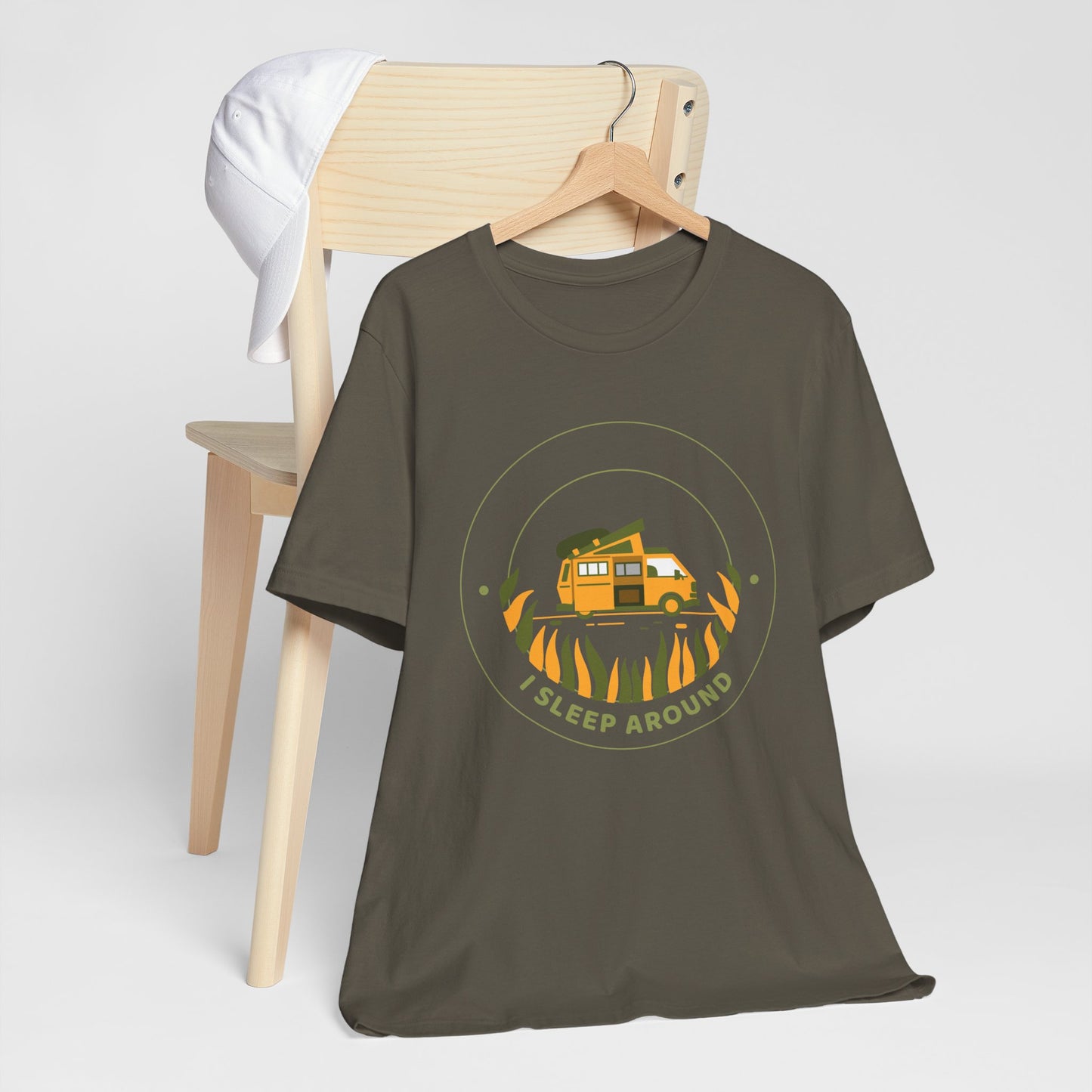 I Sleep Around Van Life Tee - Unisex Short Sleeve T-Shirt for Adventure Lovers