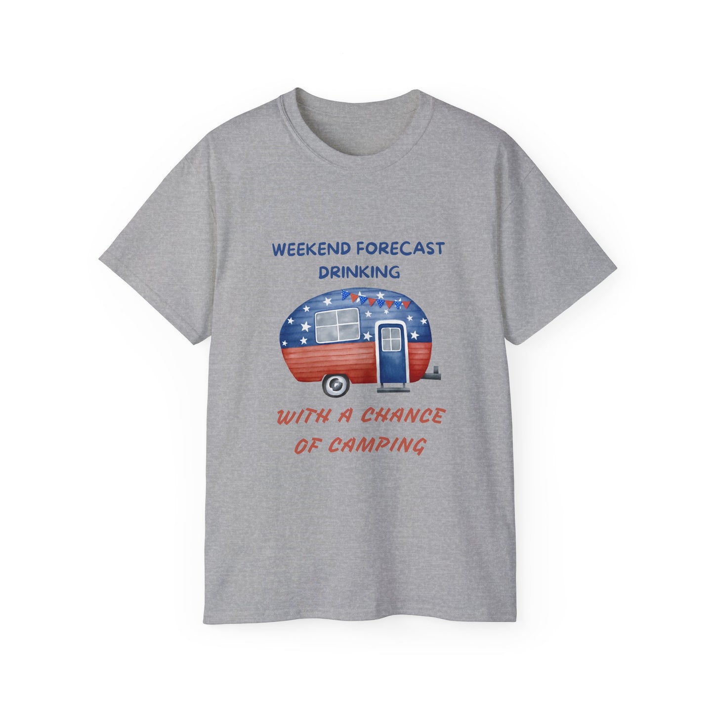 Weekend Forecast Drinking Camping Tee, Funny Camping T-Shirt, Gift for Campers, Outdoor Adventure Shirt, Unisex Cotton Tee