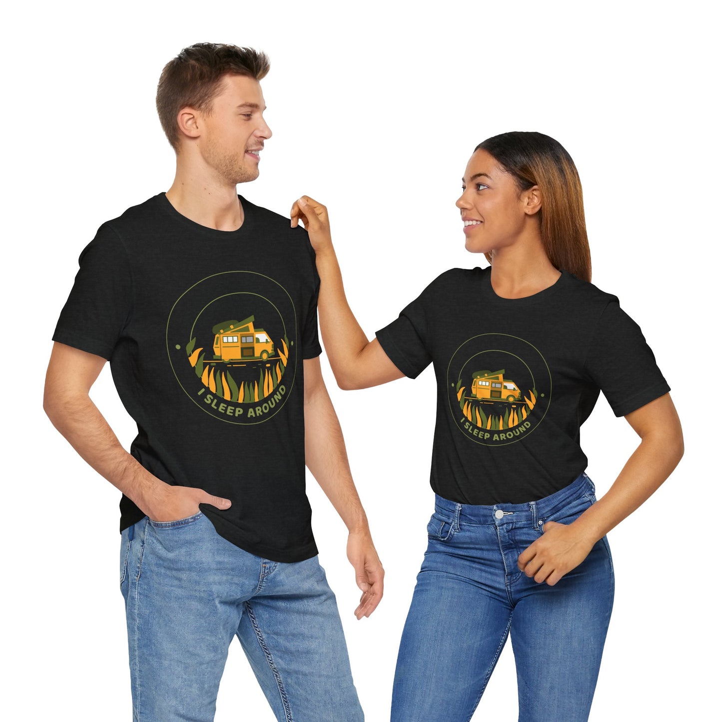 I Sleep Around Van Life Tee - Unisex Short Sleeve T-Shirt for Adventure Lovers