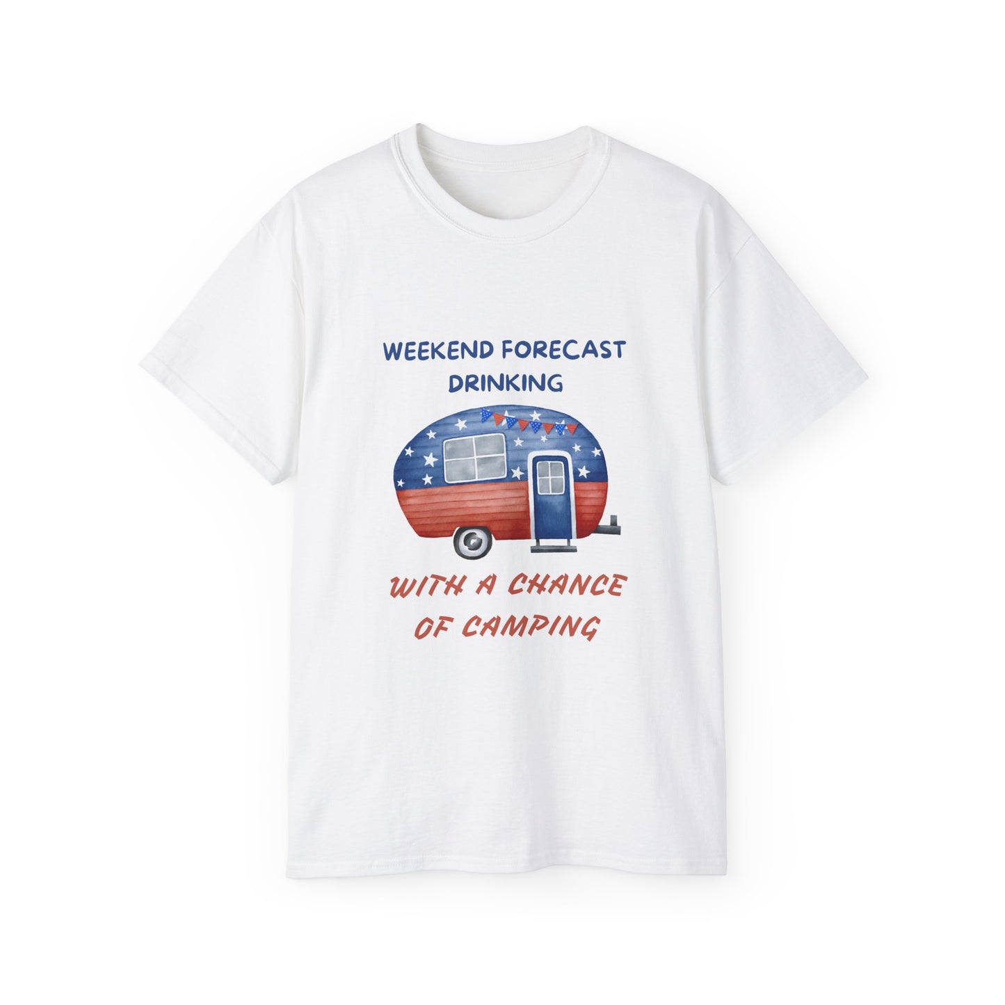 Weekend Forecast Drinking Camping Tee, Funny Camping T-Shirt, Gift for Campers, Outdoor Adventure Shirt, Unisex Cotton Tee