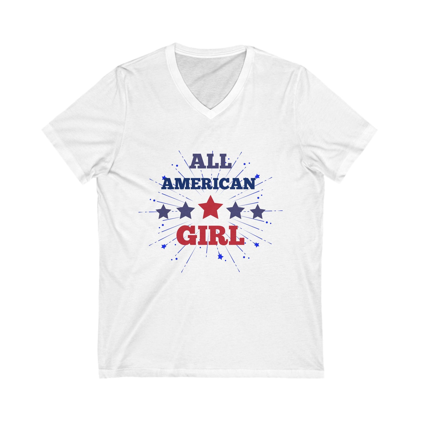 All American Girl V-Neck Tee, Patriotic Shirt, Fourth of July Top, Casual Summer Wear, USA Pride Tee, Gifts for Her