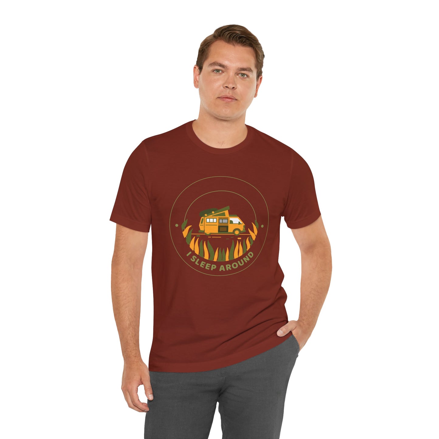 I Sleep Around Van Life Tee - Unisex Short Sleeve T-Shirt for Adventure Lovers