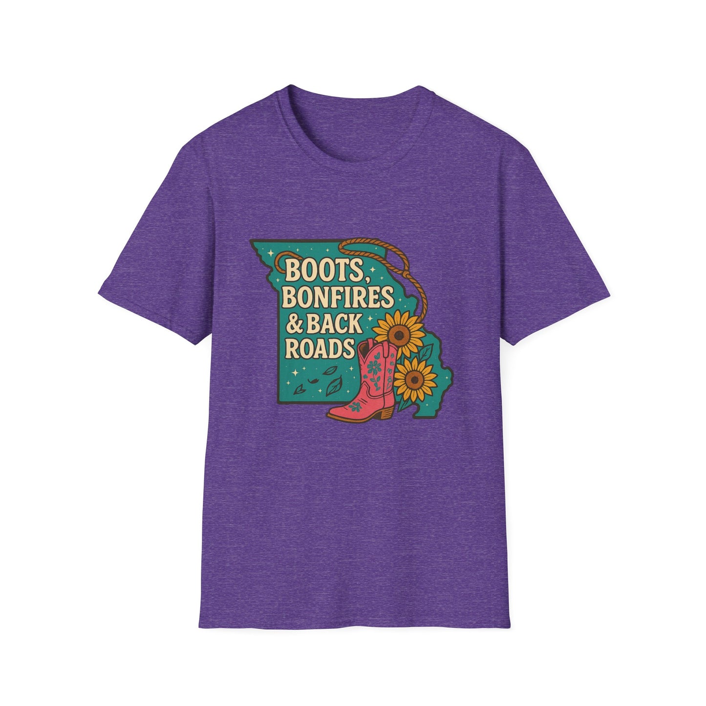 Missouri T-Shirt - Boots, Bonfires & Back Roads | Comfortable Tee, Country Style Shirt, Outdoor Adventure Wear, Gift for Nature Lovers