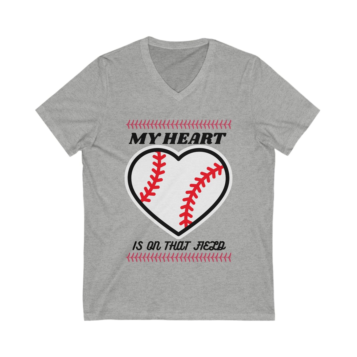 Baseball V-Neck Tee - My Heart is on That Field