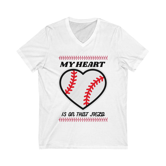Baseball V-Neck Tee - My Heart is on That Field