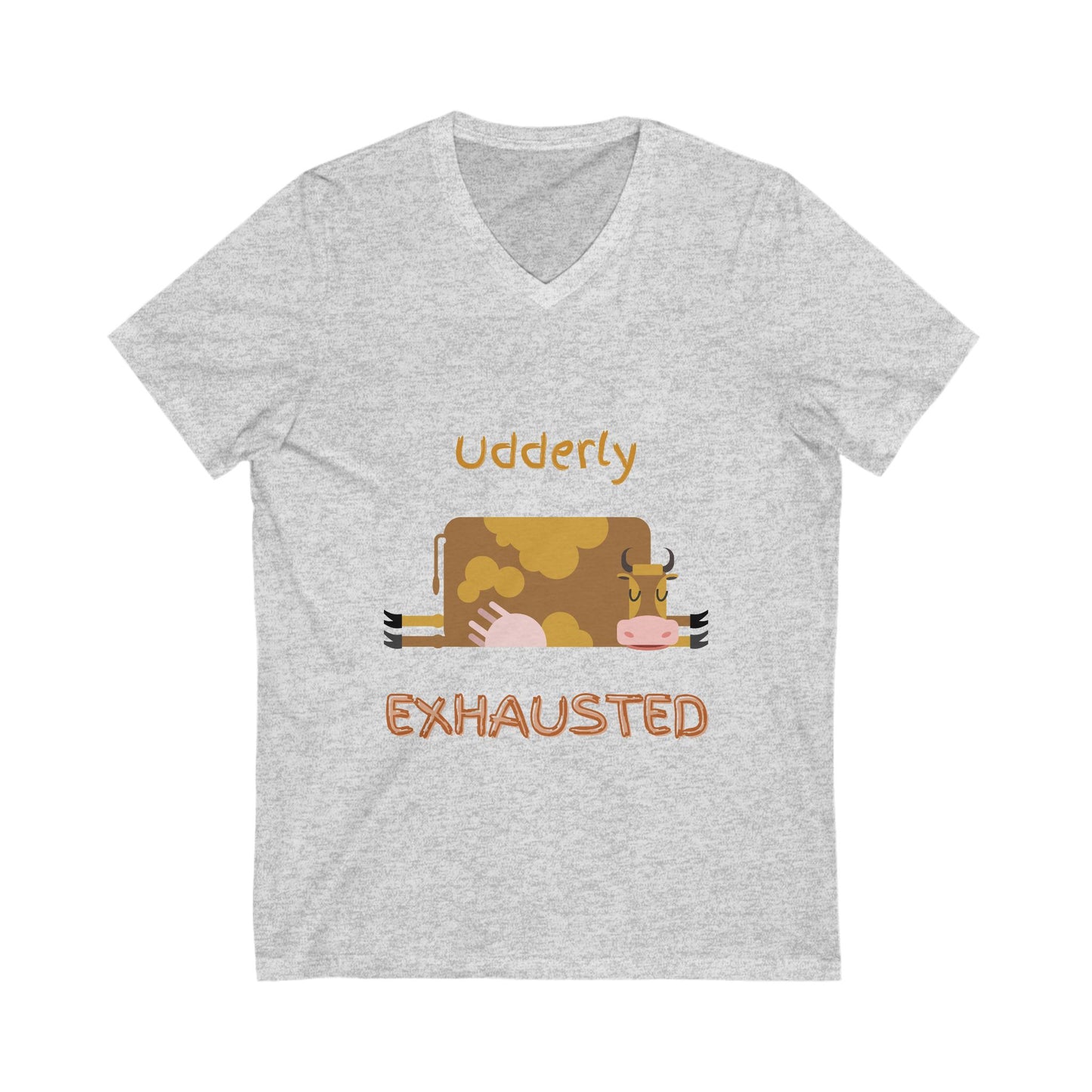 Udderly Exhausted V-Neck Tee - Funny Cow T-Shirt for Animal Lovers