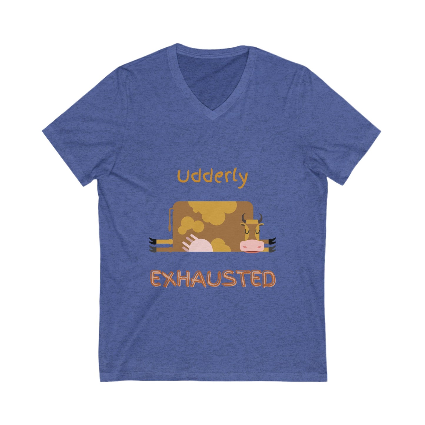 Udderly Exhausted V-Neck Tee - Funny Cow T-Shirt for Animal Lovers