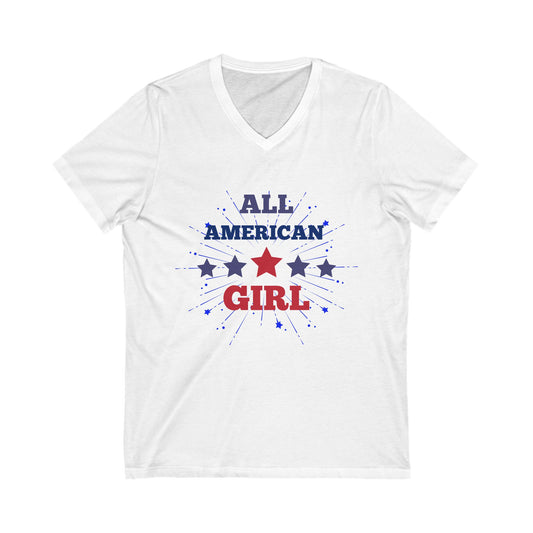 All American Girl V-Neck Tee, Patriotic Shirt, Fourth of July Top, Casual Summer Wear, USA Pride Tee, Gifts for Her