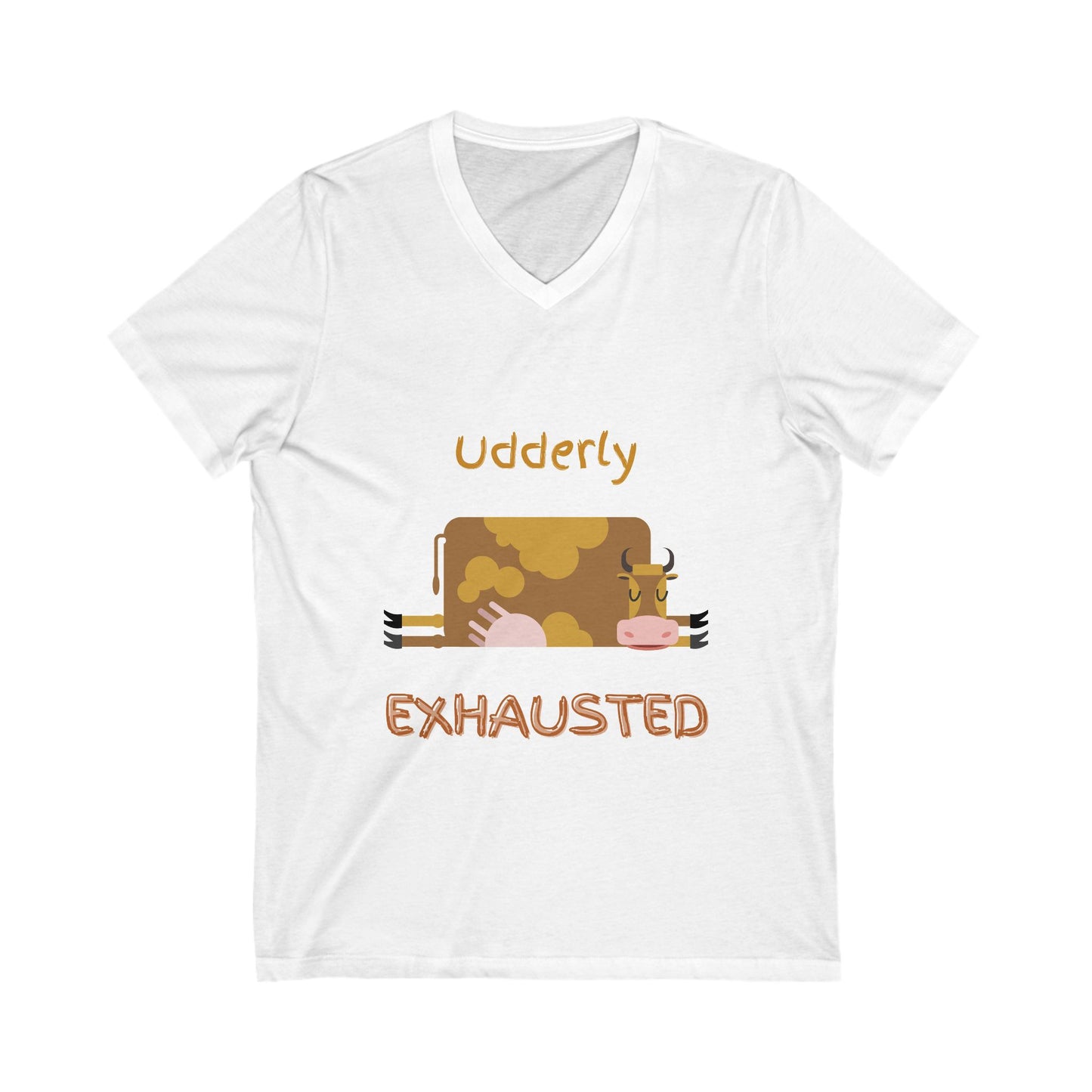 Udderly Exhausted V-Neck Tee - Funny Cow T-Shirt for Animal Lovers
