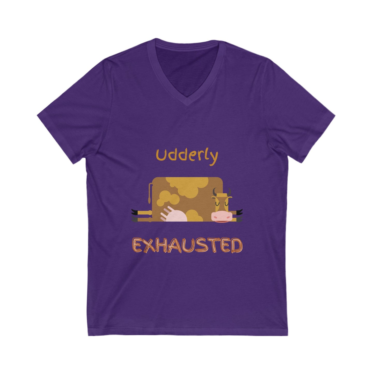 Udderly Exhausted V-Neck Tee - Funny Cow T-Shirt for Animal Lovers
