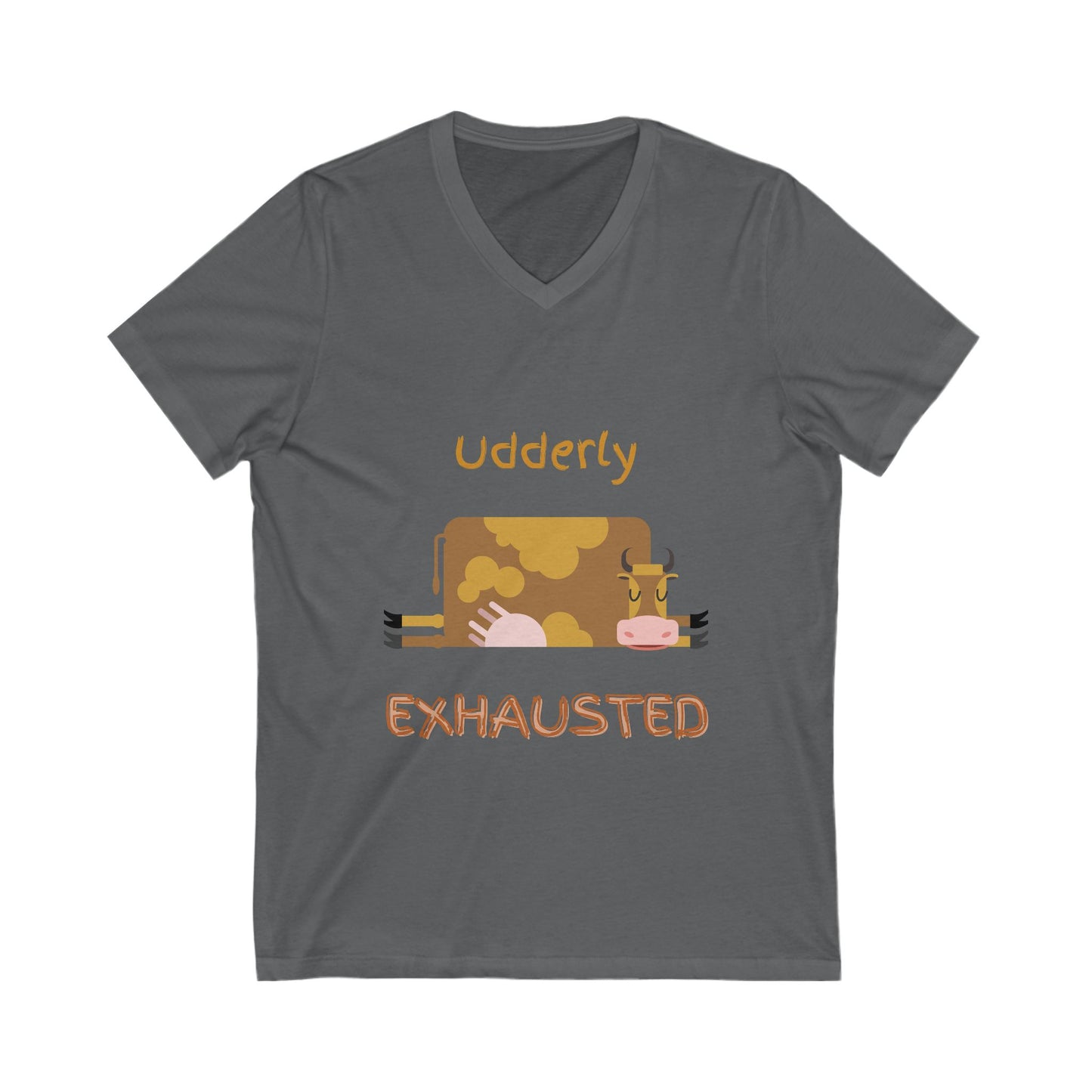 Udderly Exhausted V-Neck Tee - Funny Cow T-Shirt for Animal Lovers