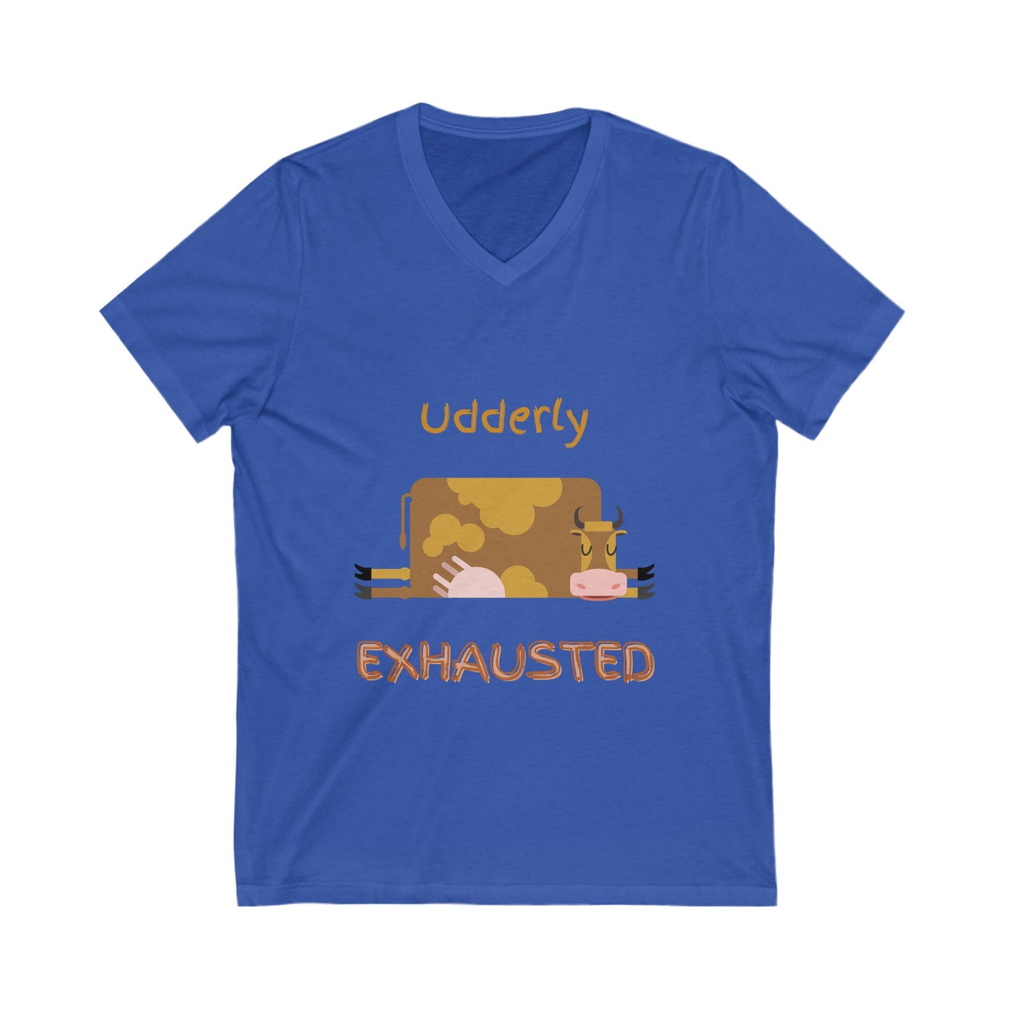 Udderly Exhausted V-Neck Tee - Funny Cow T-Shirt for Animal Lovers